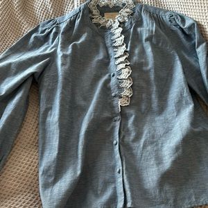 Sezane Embroidered Puffed Sleeve Shirt